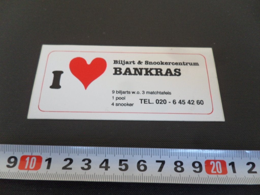 sticker Amsterdam I LOVE BANKRAS biljart & Snookercentrum, Ophalen, Zo goed als nieuw