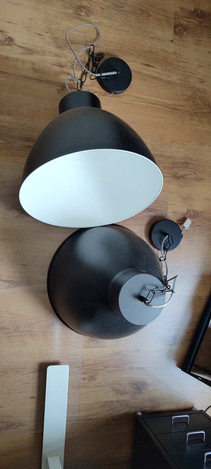 Set van 2 industriële zwarte hanglampen - Ø 41cm, Ophalen, Gebruikt, Metaal, Industrieel