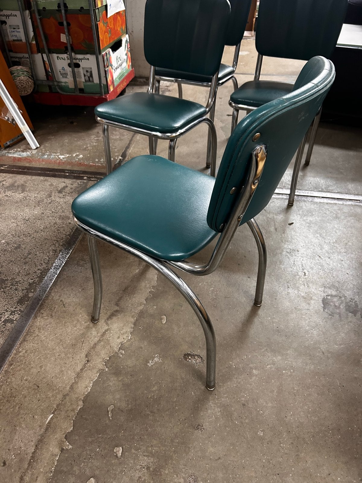 4 Amerikaanse Vitro dinerstoelen - Chroom en bekleding gaaf, Ophalen, Overige kleuren, Zo goed als nieuw, Vier