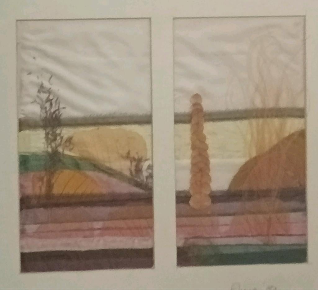 Textiel schilderij Zijde Landschap  Annie'89, Ophalen of Verzenden