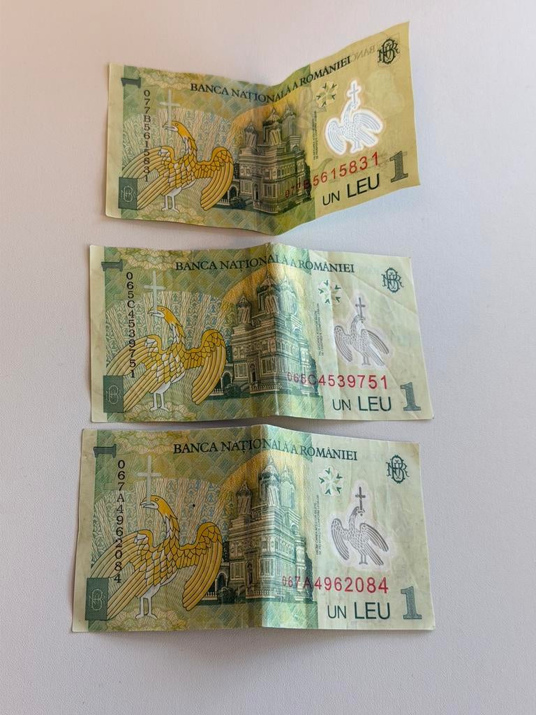 3x Roemeens 1 Leu Bankbiljet 2005 Polymeer Nicolae Iorga, Postzegels en Munten, Bankbiljetten | Europa | Niet-Eurobiljetten, Ophalen of Verzenden