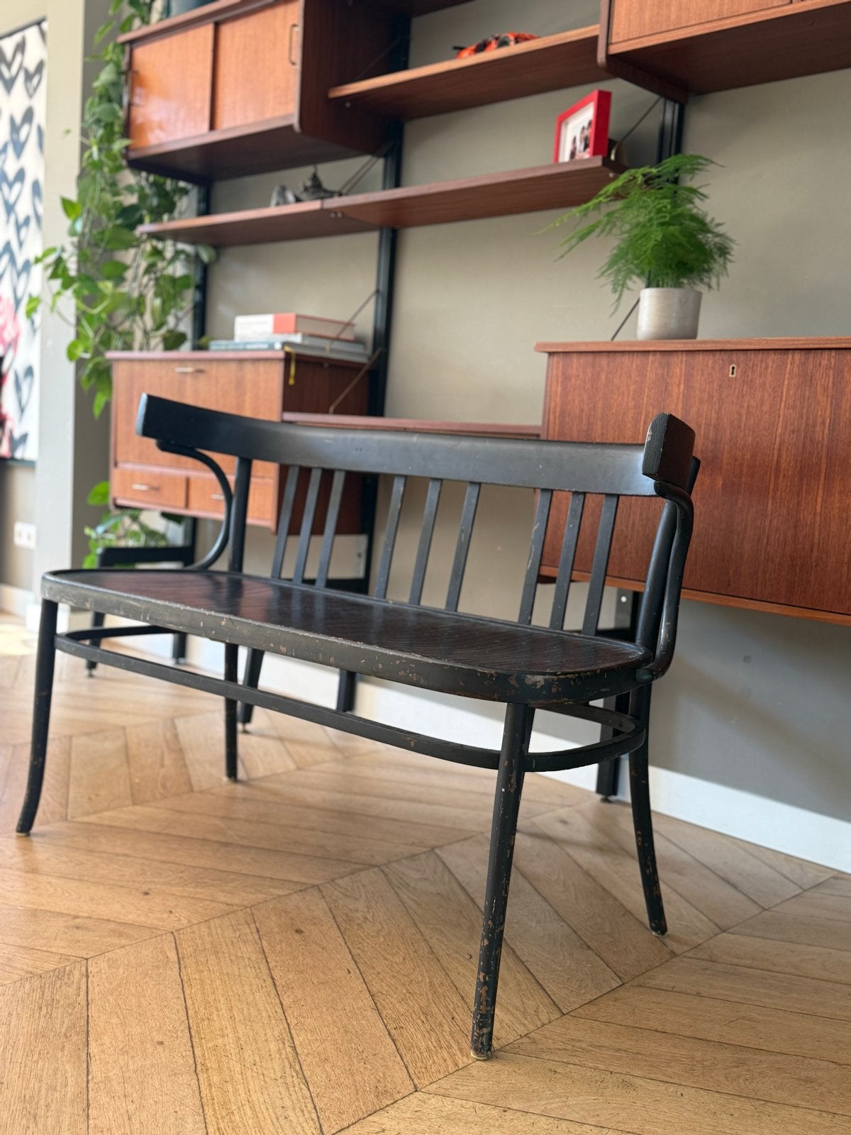 Vintage Italiaans SL bentwood 2-zits bankje Thonet stijl, Ophalen of Verzenden