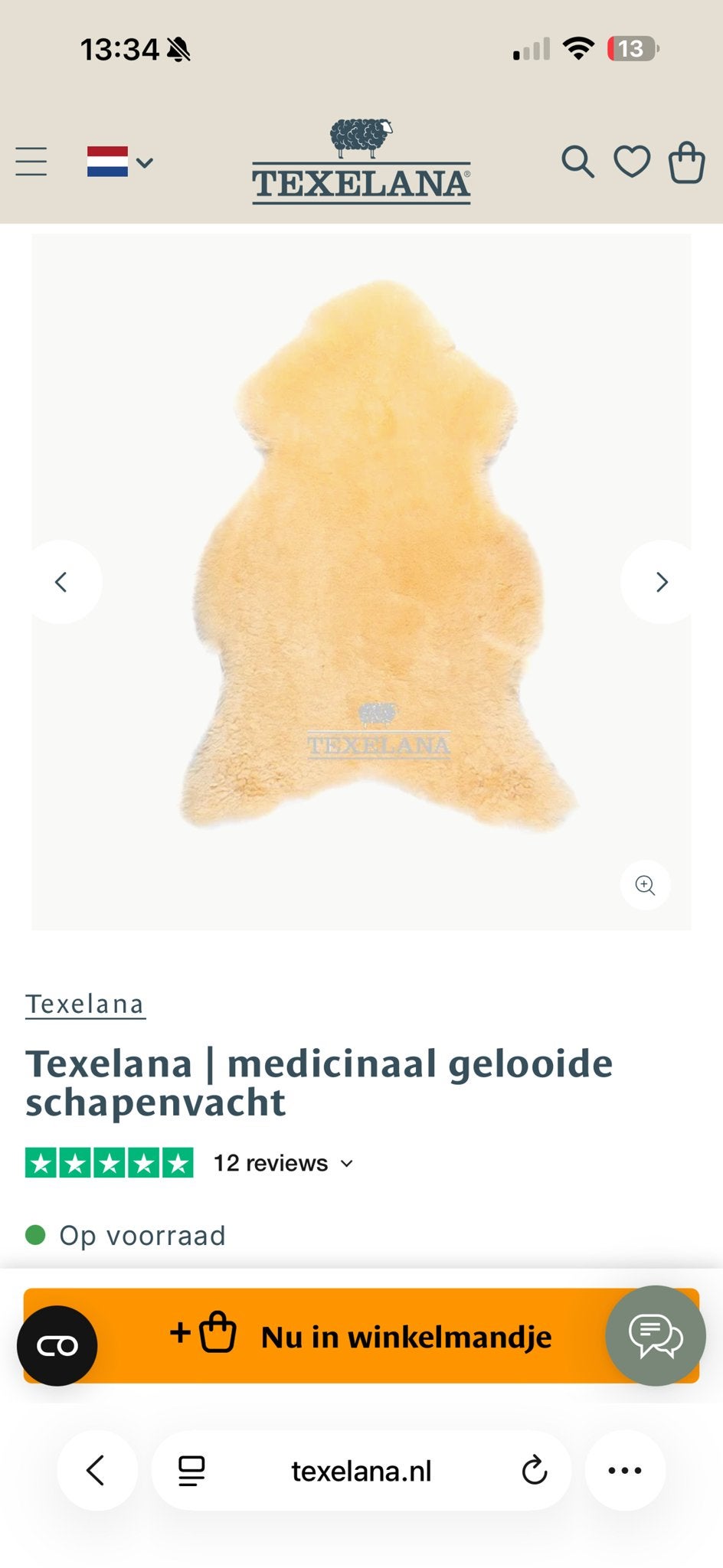 Texelana medicinaal gelooide schapenvacht XL, Ophalen, 100 tot 150 cm, Beige, Nieuw