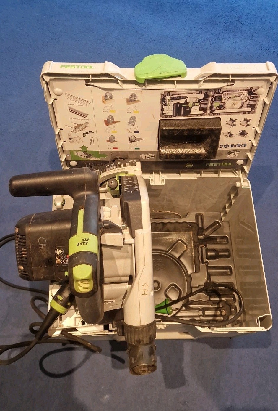 Festool TS 55 FEBQ-Plus-FS Incl. 2 1400 Geleiders, Cirkelzaag, Ophalen of Verzenden, Zo goed als nieuw, 30 tot 70 mm