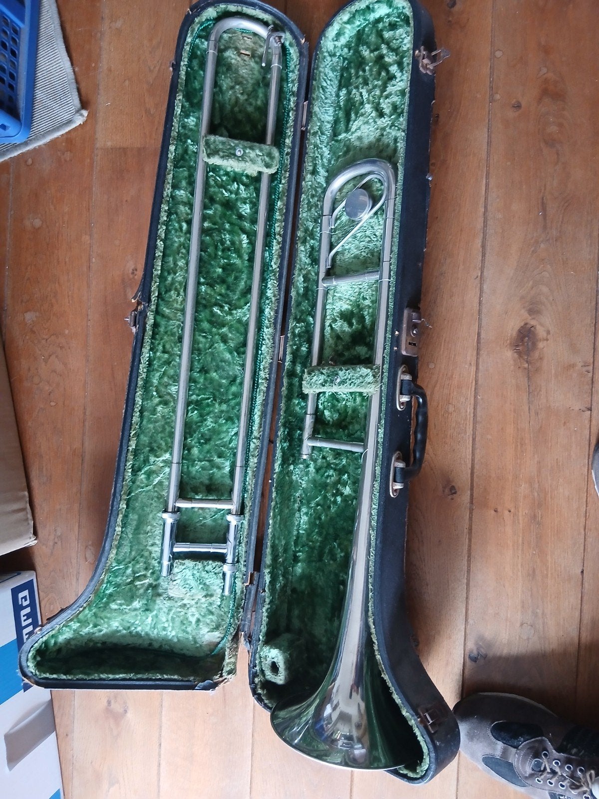 Vintage Trombone met Koffer - Gebruikt, Muziek en Instrumenten, Blaasinstrumenten | Trombones, Ophalen, Gebruikt, Tenor, Met koffer