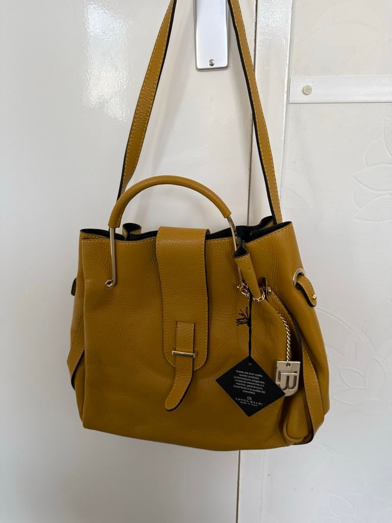 Lucca Baldi Leren Handtas - Nieuw met labels, Sieraden, Tassen en Uiterlijk, Tassen | Damestassen, Nieuw, Handtas, Geel, Ophalen of Verzenden