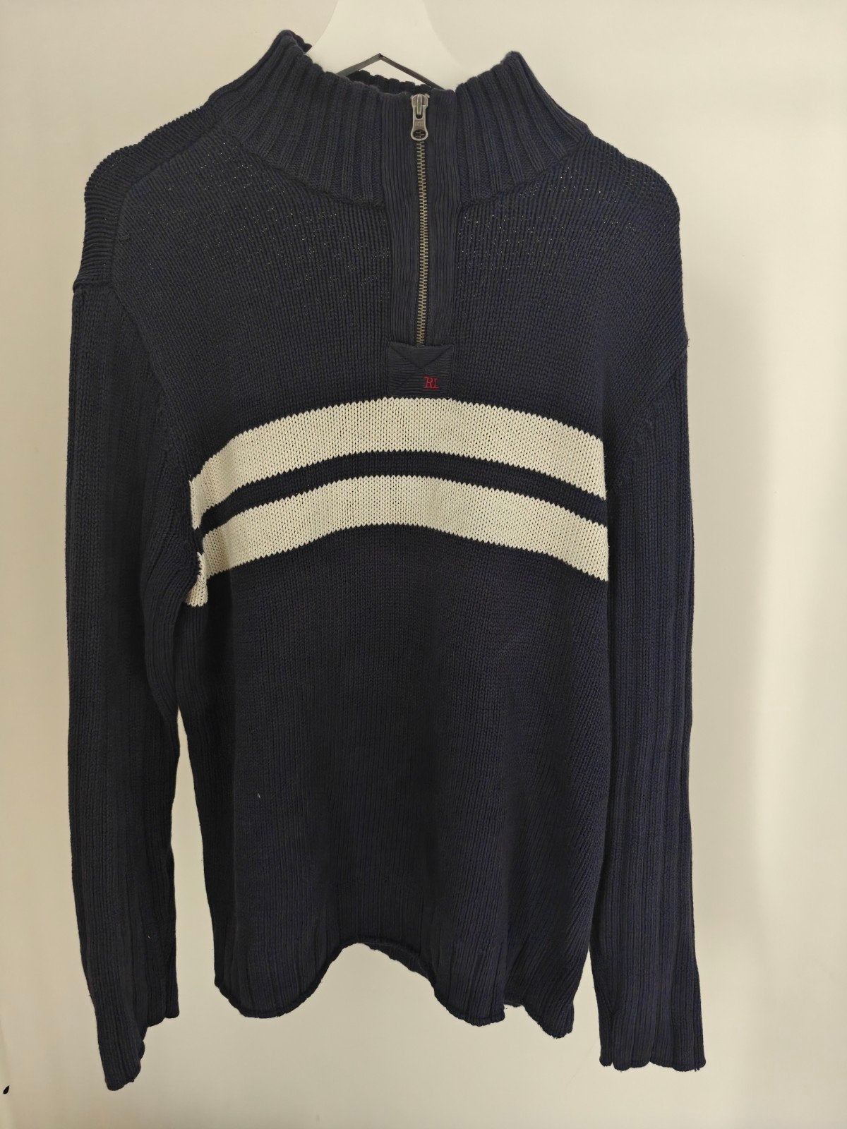 Ralph Lauren Quarter Zip Trui Maat XL - Donkerblauw met st, Blauw, Ralph Lauren, Maat 56/58 (XL), Ophalen of Verzenden