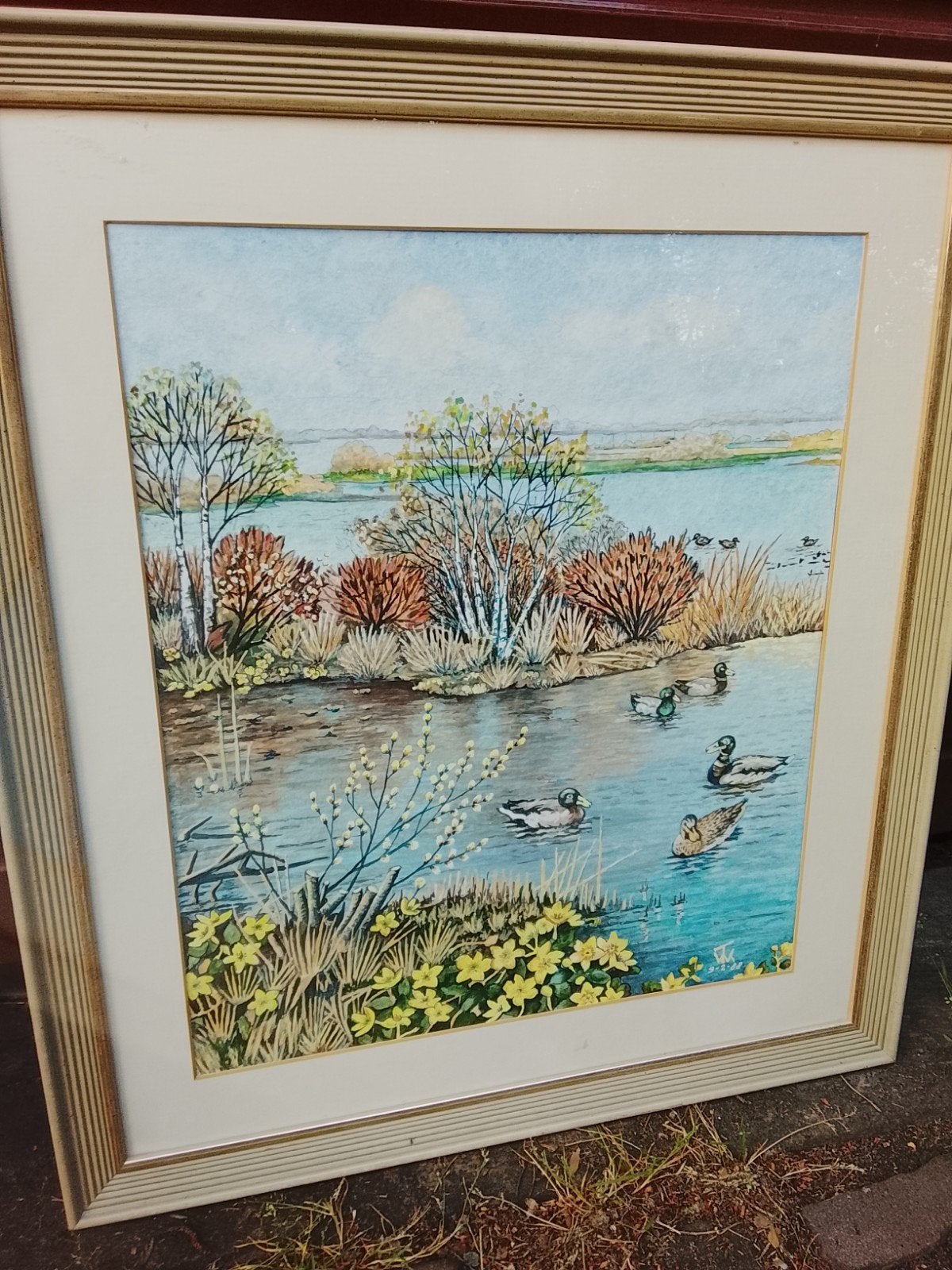 Prachtig aquarel eenden 60cmx40cm, Antiek en Kunst, Ophalen of Verzenden