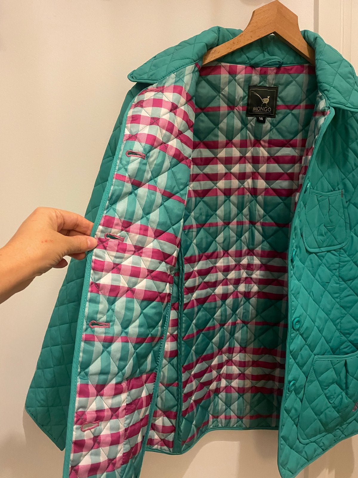 Mongo gewatteerde jas in turquoise - Maat M, Ophalen of Verzenden, Zo goed als nieuw, Maat 42/44 (L), Groen