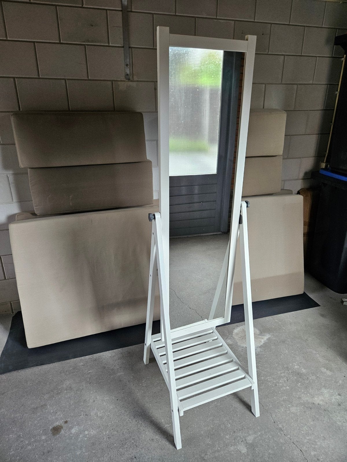 Witte staande spiegel, draaibaar en inklapbaar, Ophalen, Minder dan 50 cm, Gebruikt, 150 tot 200 cm