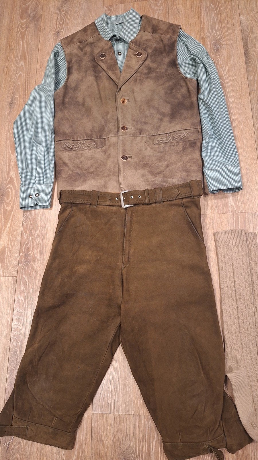 Lederhose 48 leren gilet overhemd kousen oktoberfeest, Kleding | Heren, Ophalen of Verzenden, Gedragen, Maat 48/50 (M), Overige thema's