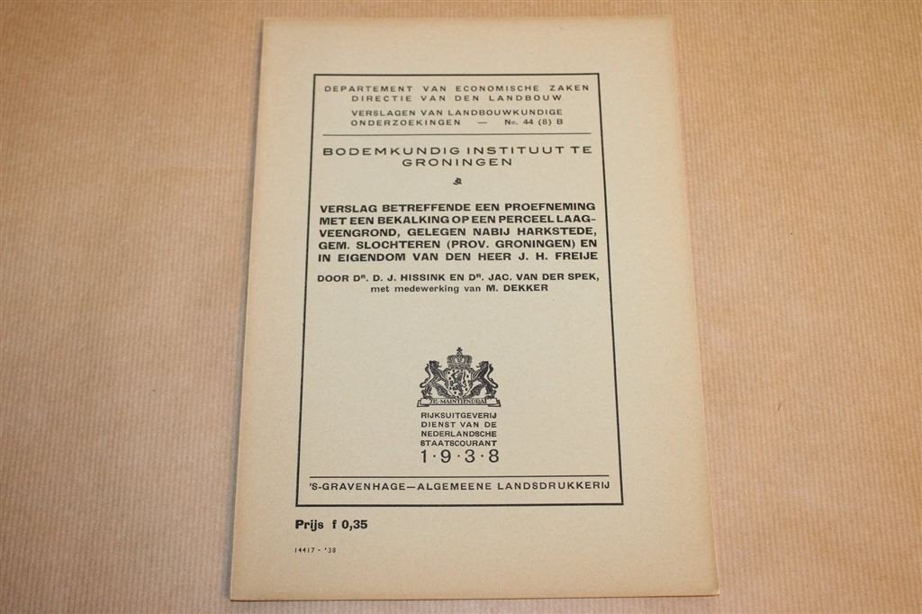 Bekalking Laagveen Harkstede — Bodemproef Groningen 1938, Ophalen of Verzenden, Gelezen