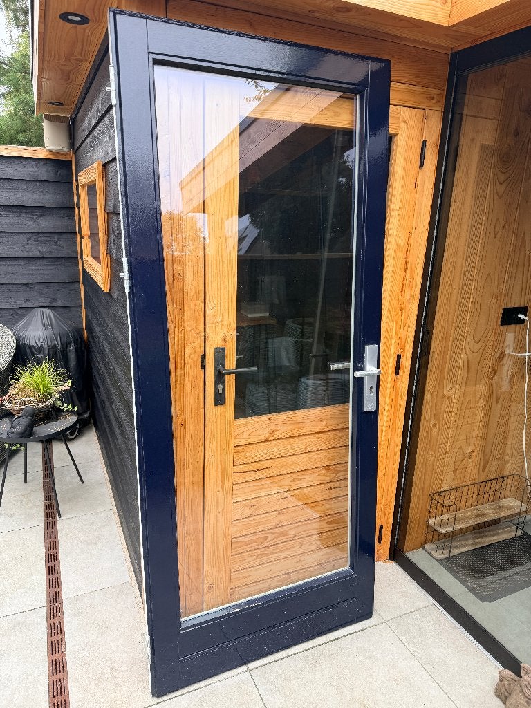 Massief hardhouten achterdeur met glas en meerpuntssluiting, Ophalen, 80 tot 100 cm, 200 tot 215 cm, Glas