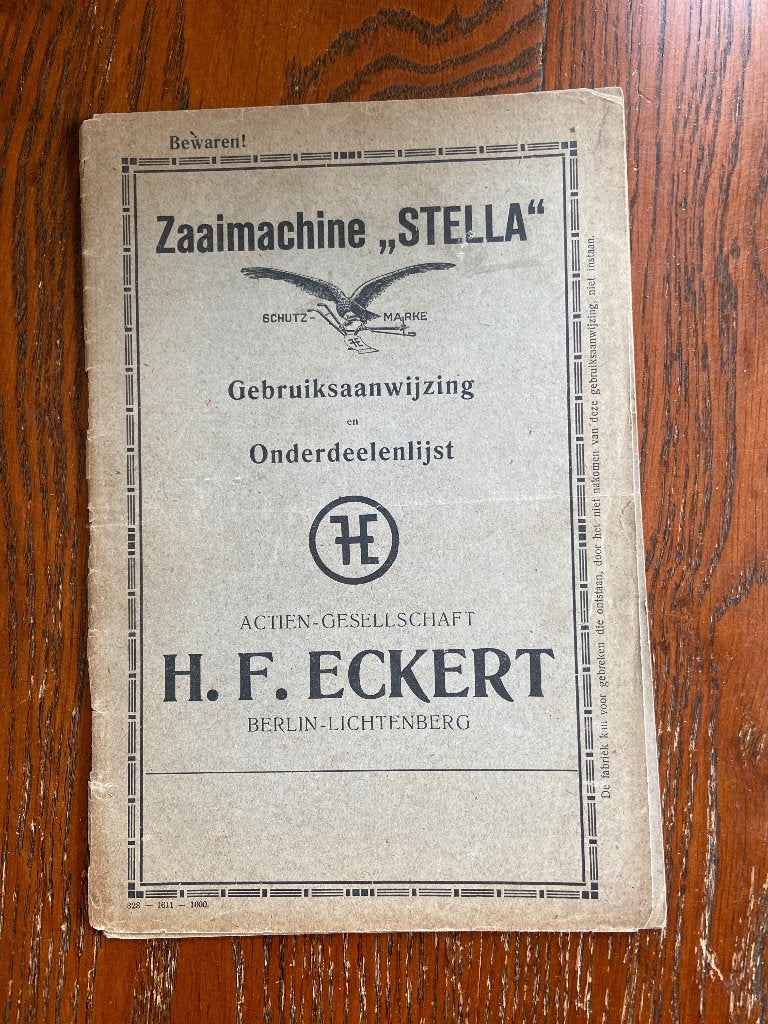 Zaaiapparaat "STELLA" Gebruiksaanwijzing en Onderdelenlijst, Gelezen, Ophalen of Verzenden, Overige onderwerpen, H.F. Eckert