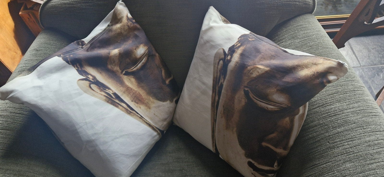 Set van 2 sierkussens met Boeddha-print, Overige merken, Meerkleurig, Met print, Vierkant