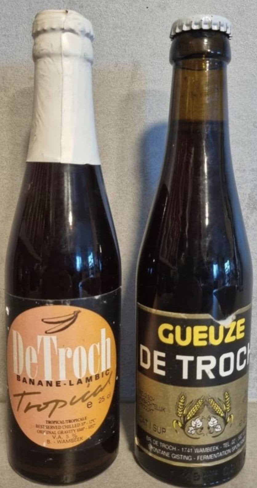 Vintage Geuze & Banane-Lambic – Brouwerij De Troch (Wambeek), Verzamelen, Biermerken, Ophalen of Verzenden, Zo goed als nieuw