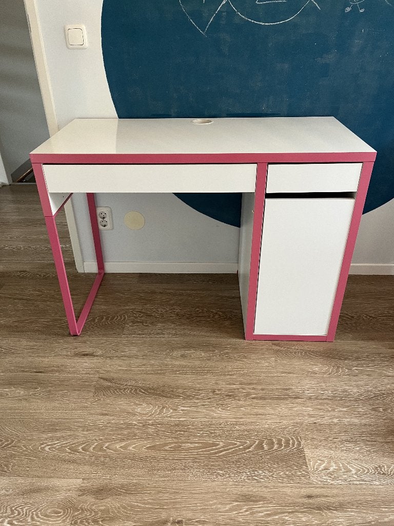 Leuk kinderbureau met opbergruimte - wit/roze, Ophalen, Met lades, 105 cm, Gebruikt
