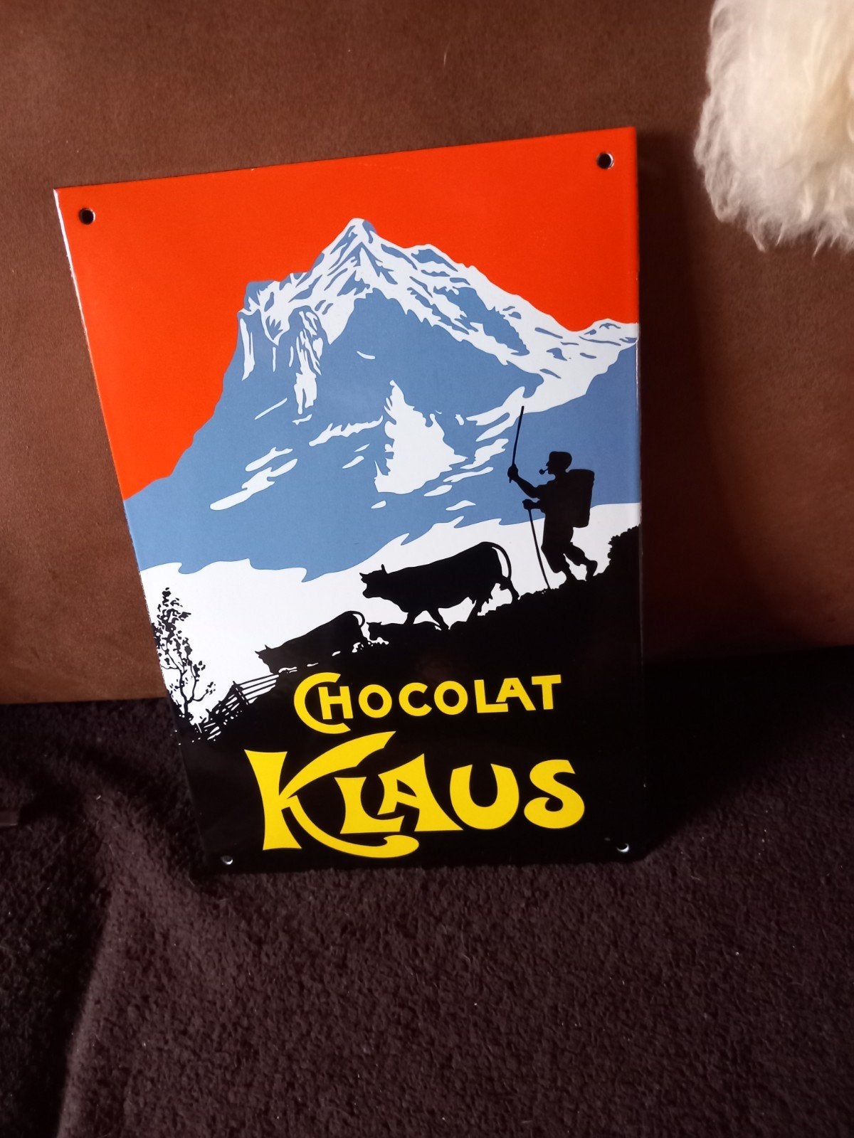 super mooi emaile bordje 30x20cm  Klaus Chocolat, Ophalen of Verzenden, Zo goed als nieuw, Reclamebord