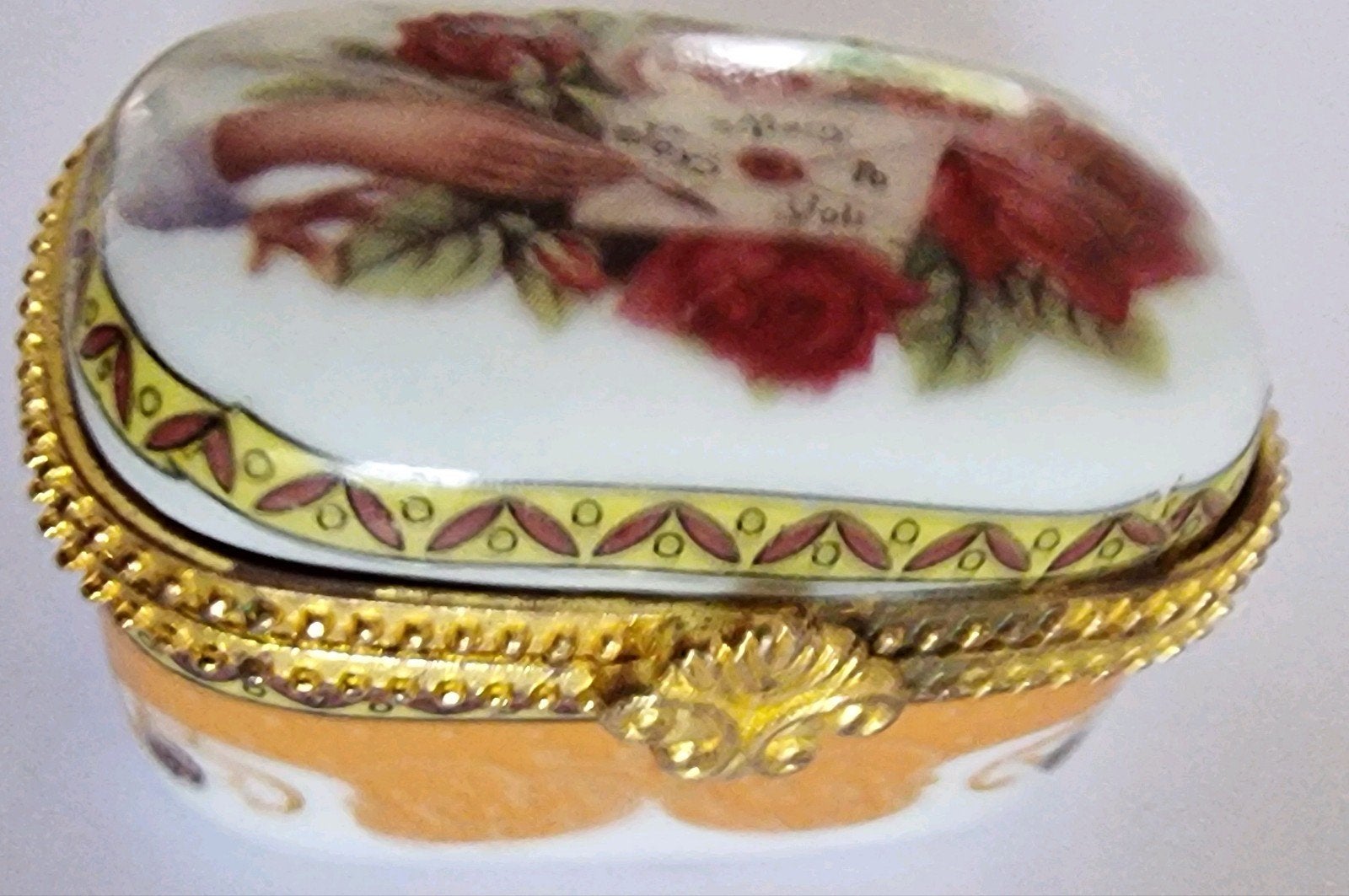 Vintage Porseleinen Doosje met Rozen en Gouden Rand, Ophalen of Verzenden