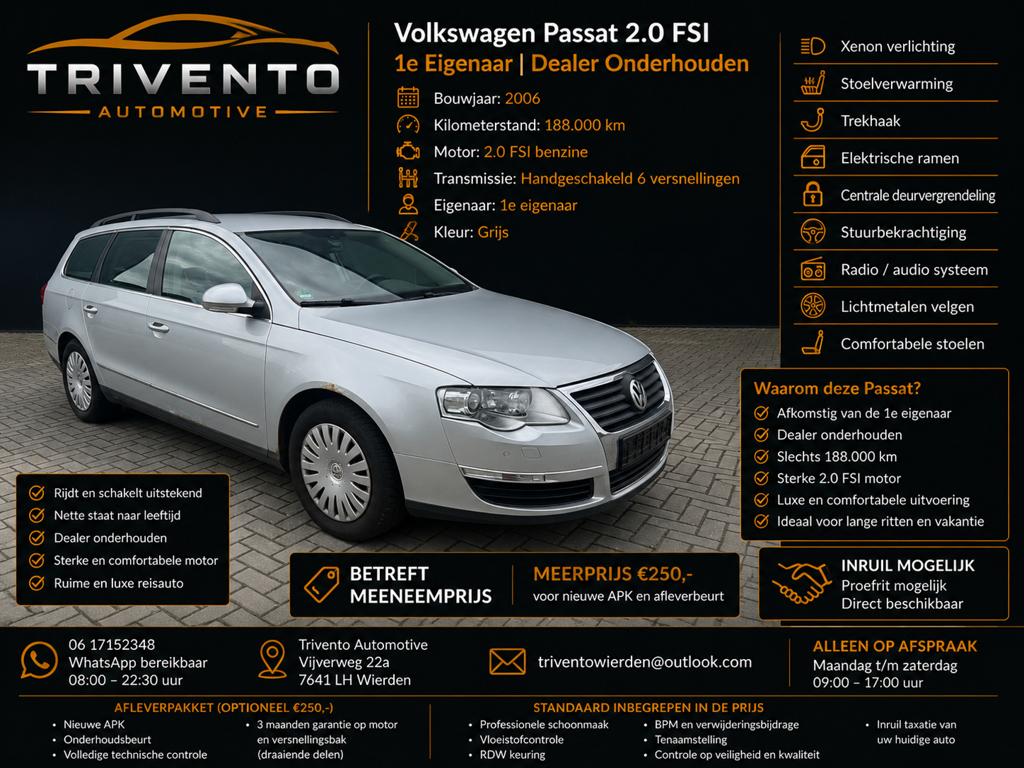 Volkswagen Passat 2.0 FSI COMFORTLINE DEALER ONDERHOUDEN, Auto's, Voorwielaandrijving, Stof, 1800 kg, Handgeschakeld
