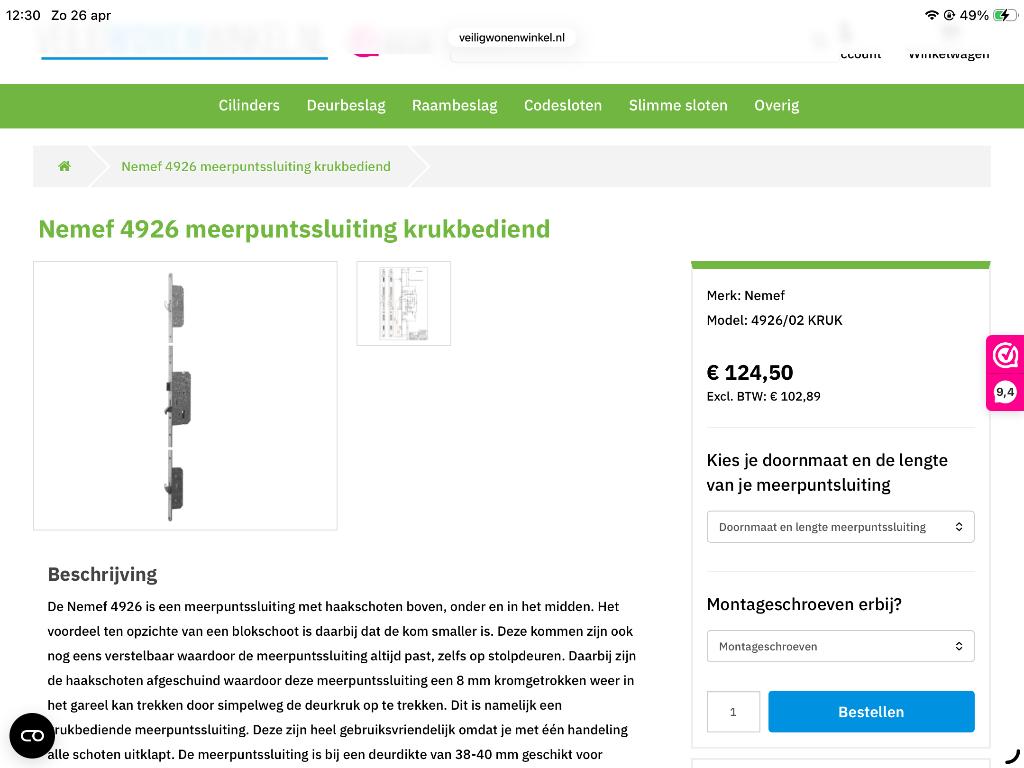 Nemef 3 puntssluiting *** SKG ( 4 stuks), Ophalen, Nieuw, Rvs, Slot