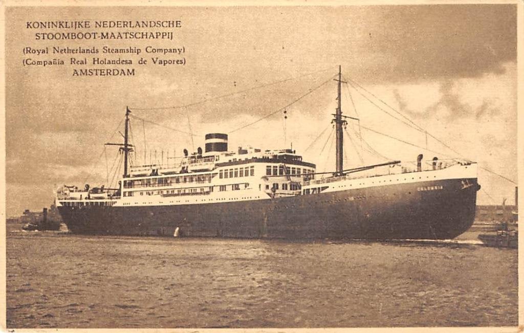 Scheepvaart M.S. Columbia KNSM Amsterdam 1934, Verzamelen, Verzenden, 1920 tot 1940, Gelopen, Noord-Holland