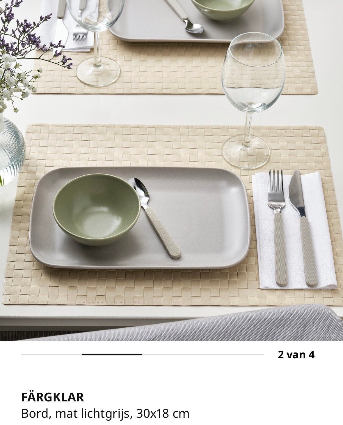 12 IKEA FÄRGKLAR Borden, mat lichtgrijs, 30x18 cm, Huis en Inrichting, Ophalen, Keramiek, IKEA, Zo goed als nieuw