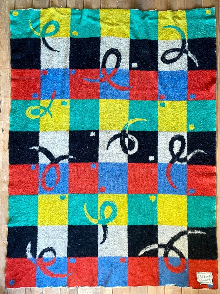Vintage wollen Cum Laude Vroom & Dreesman deken, Huis en Inrichting, Woonaccessoires | Plaids en Woondekens, Ophalen, Wol, 195 cm