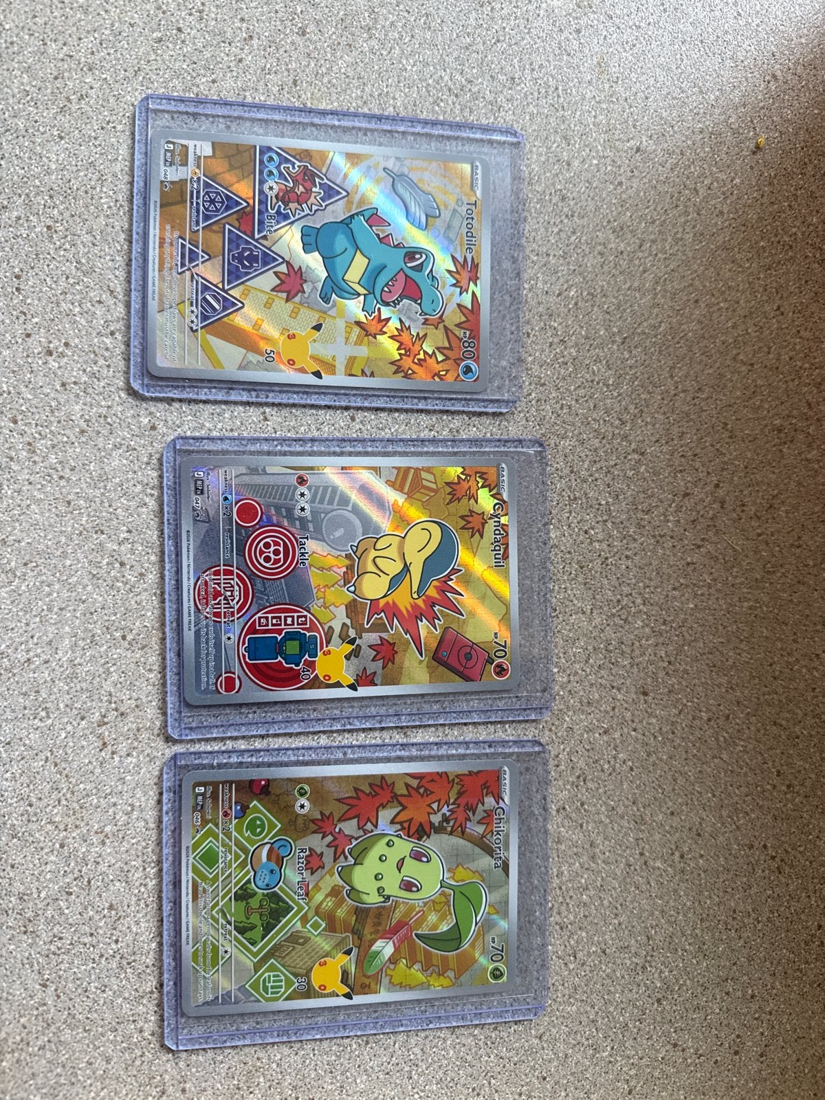 Pokémon Kaarten: Totodile, Cyndaquil, Chikorita (Foil), Ophalen of Verzenden, Zo goed als nieuw, Meerdere kaarten, Foil