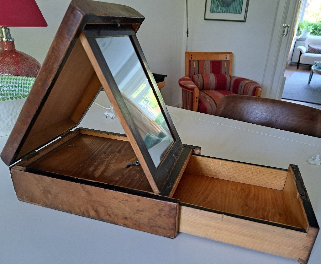 Antieke houten scheerdoos met spiegel, Antiek en Kunst, Ophalen