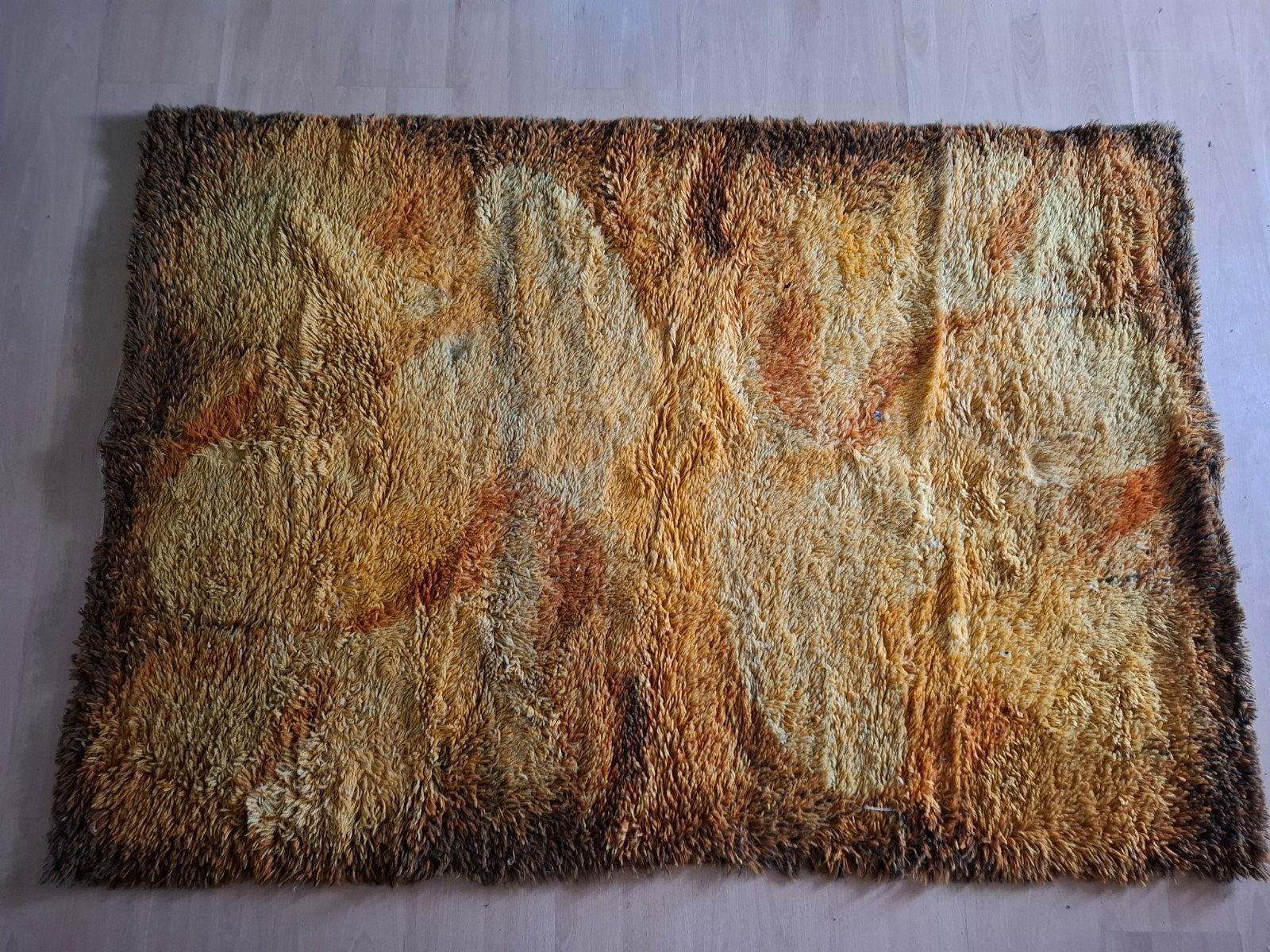 Vintage Desso Vloerkleed - Bruin/Oranje Shag Tapijt, Vintage, Retro, Shag, Zo goed als nieuw, 150 tot 200 cm, 50 tot 100 cm