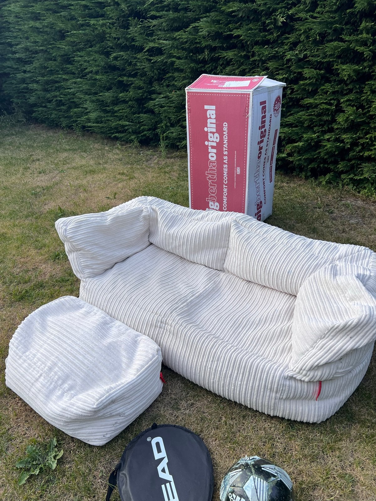 Big Bertha Original zitzak love seat met voetenbank - Wit, Ophalen, Gebruikt, 150 tot 200 cm, Tweepersoons