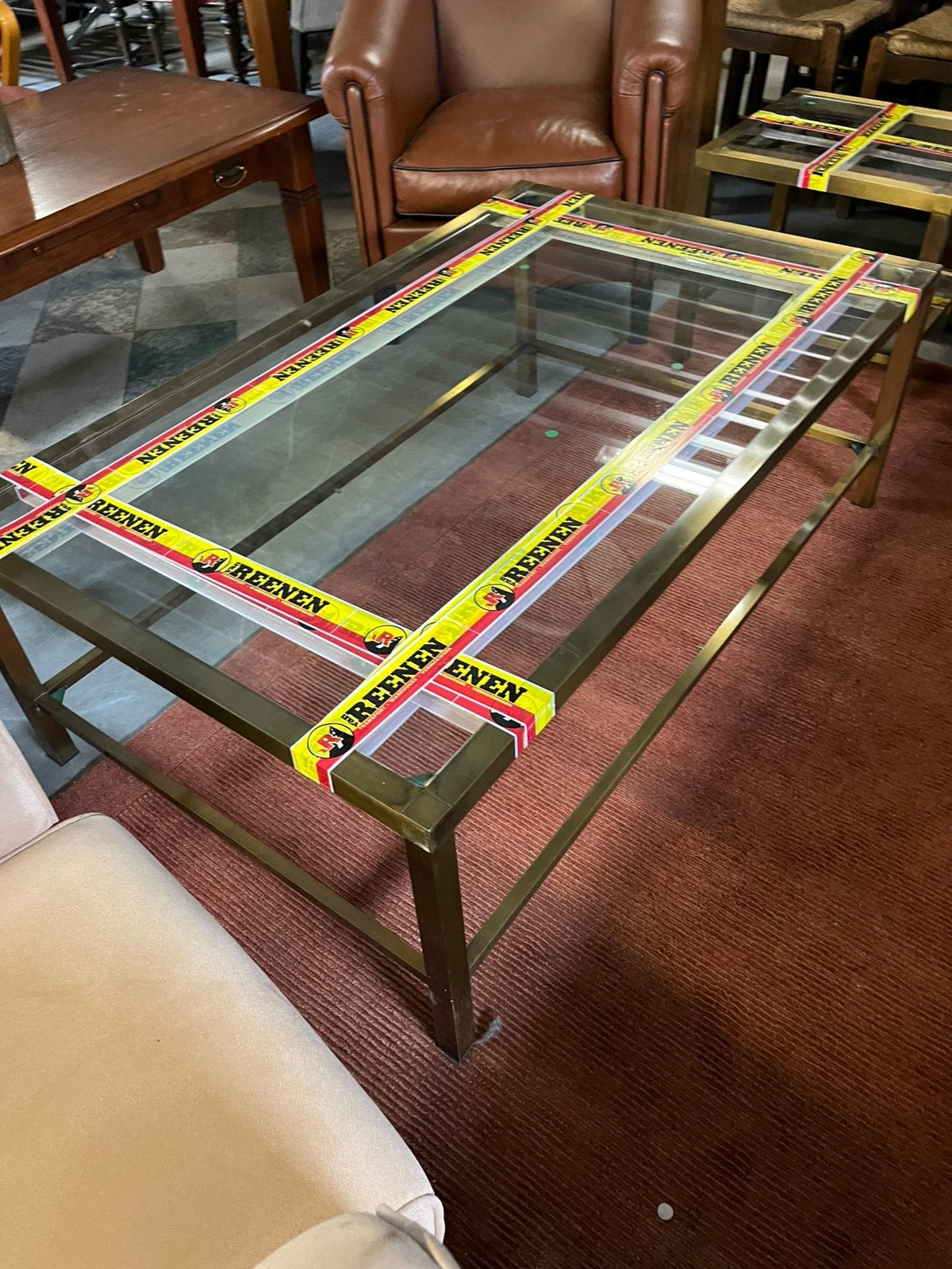 Salontafel glas met messing, Ophalen