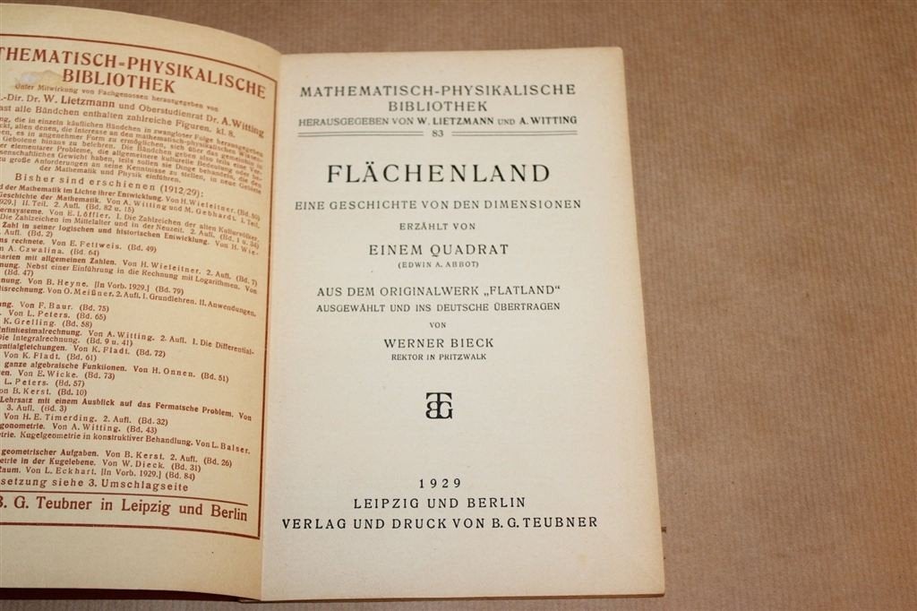 Flächenland — Flatland van Edwin Abbott, Teubner 1929, Ophalen of Verzenden, Gelezen, Natuurwetenschap