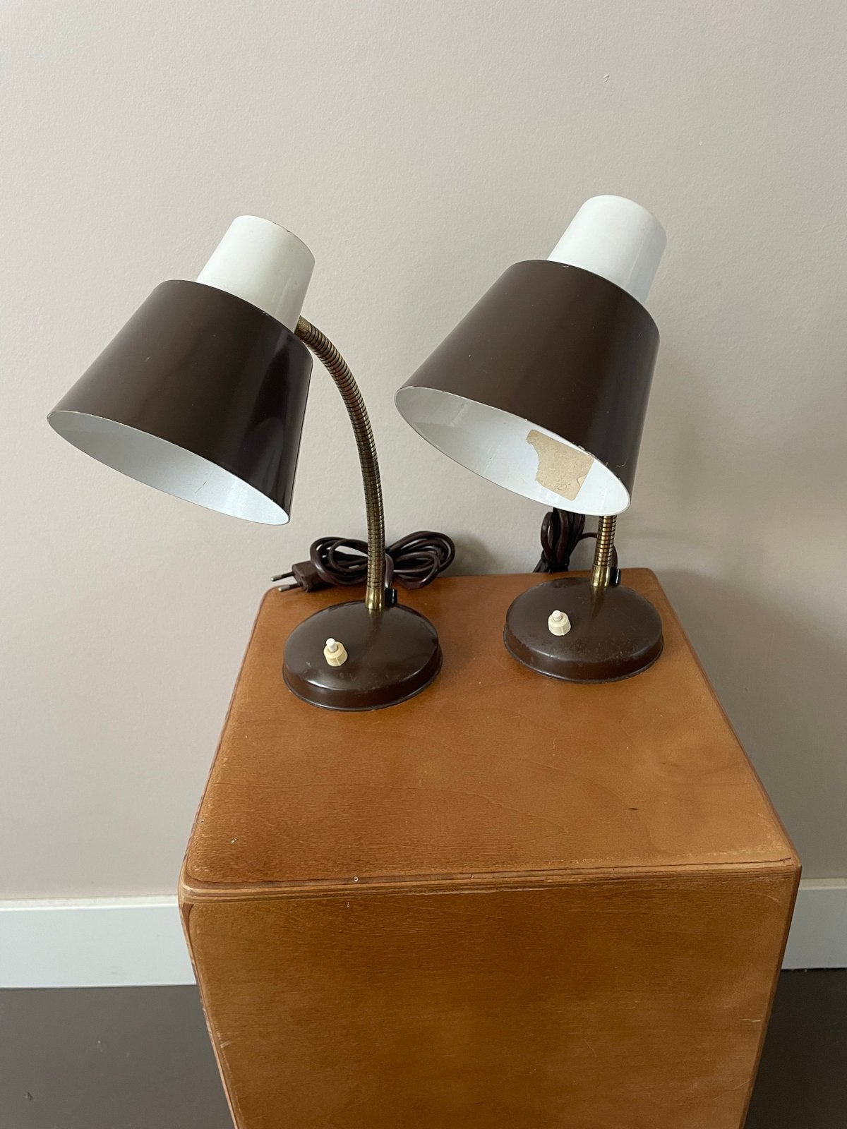 Vintage Bruine Bureaulampen - Set van 2, Ophalen of Verzenden