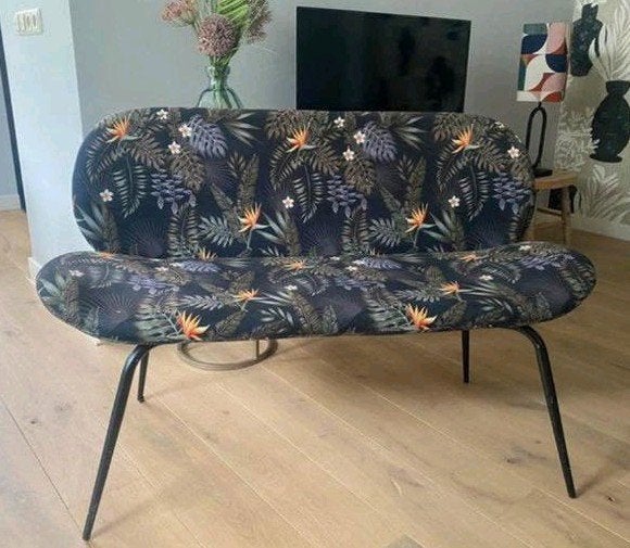 Wood bankje met tropische print, Huis en Inrichting, Ophalen, Tropisch, Modern, 150 tot 200 cm, Tweepersoons