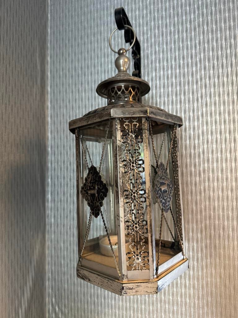 Decoratieve lantaarn met houder, Ophalen of Verzenden, Gebruikt, Metaal