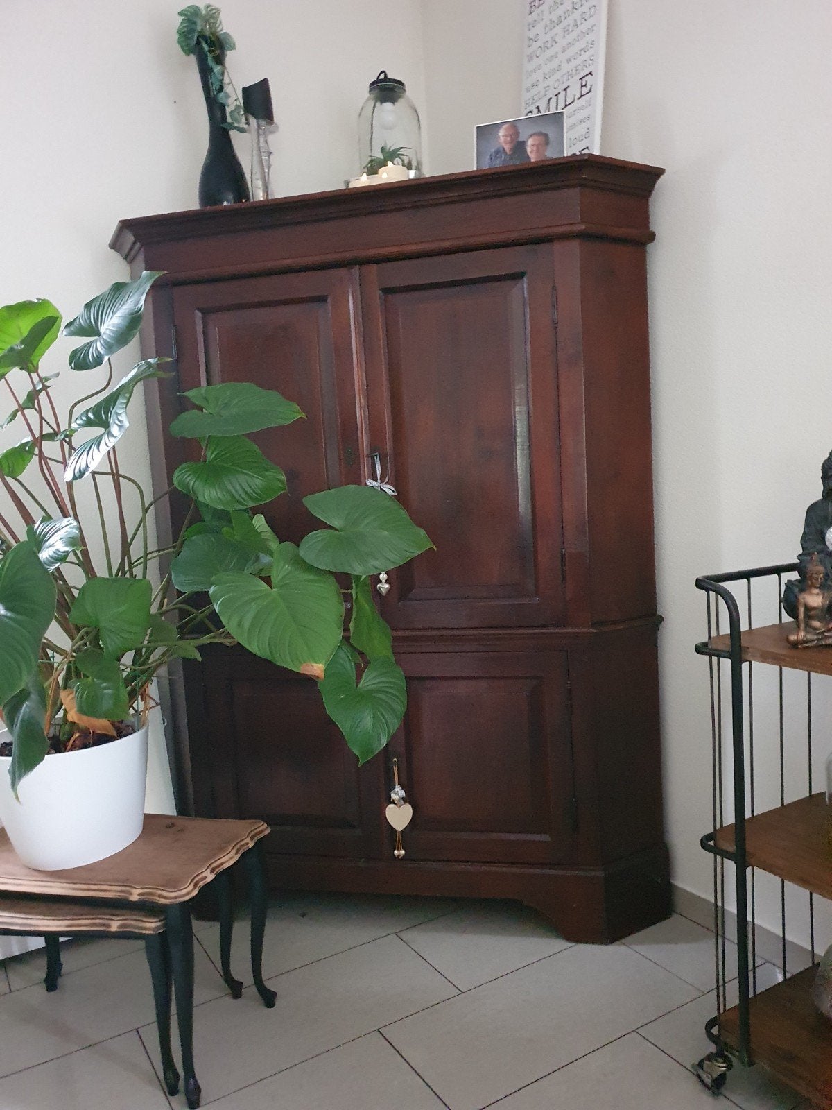 Donkerbruine Teakhouten Hoekkast / TV-kast / Bureau, Ophalen