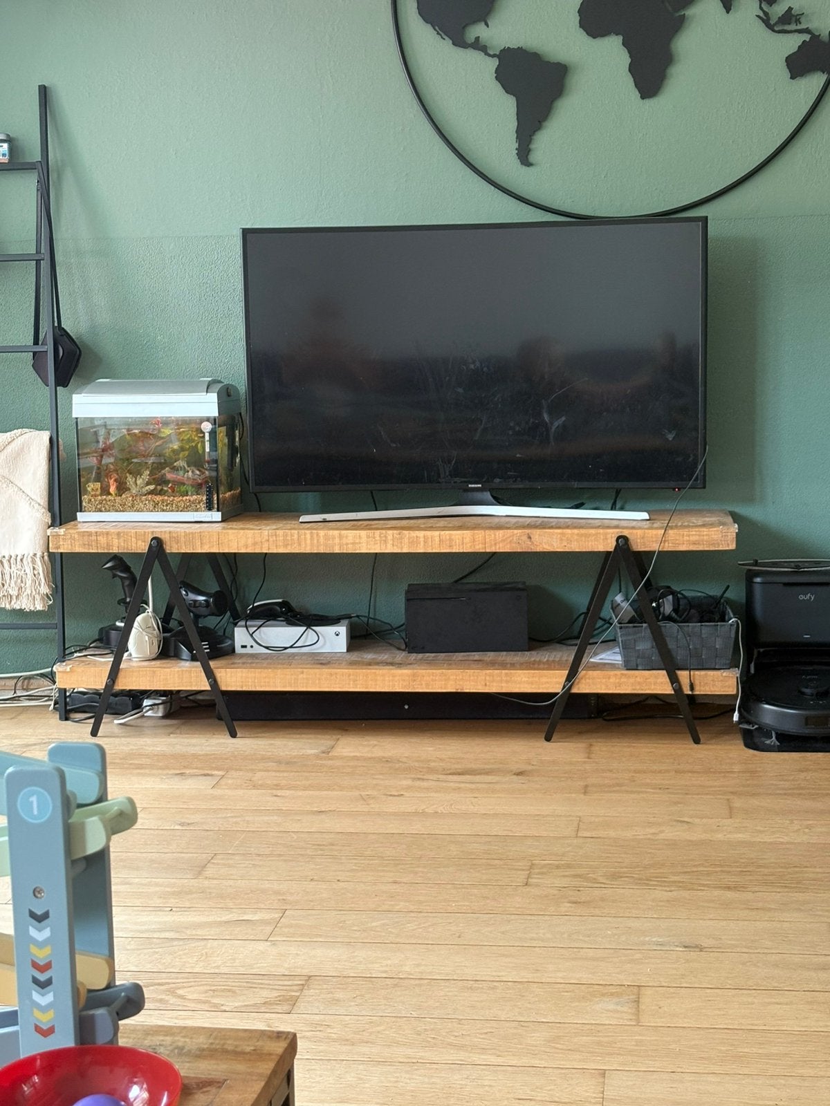 Tv meubel mangohout, Huis en Inrichting, Kasten | Televisiemeubels, Ophalen, 150 tot 200 cm, Zo goed als nieuw, Minder dan 100 cm