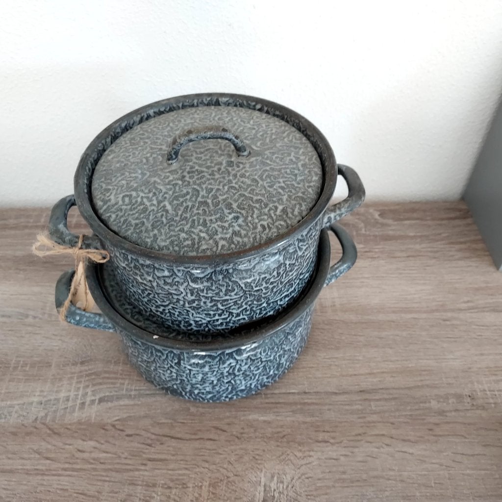Emaille grijs gewolkte pan, Ophalen of Verzenden