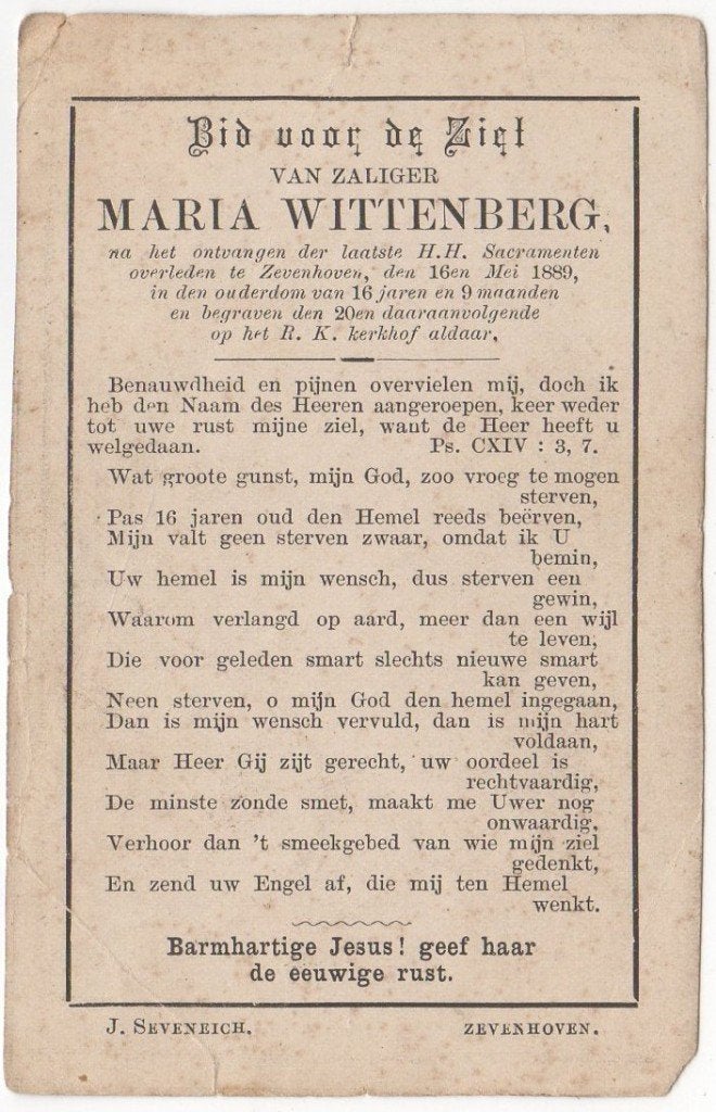 Maria Wittenberg 1873 - 1889 Zevenhoven, 16 jaar oud, Verzenden