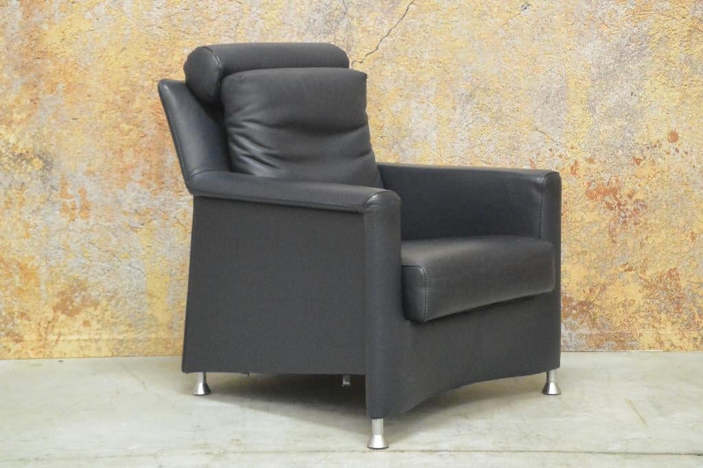 ZGAN! donkerblauwe leren Leolux Paian fauteuil, Huis en Inrichting, Leolux, Leolux, 75 tot 100 cm, Ophalen of Verzenden