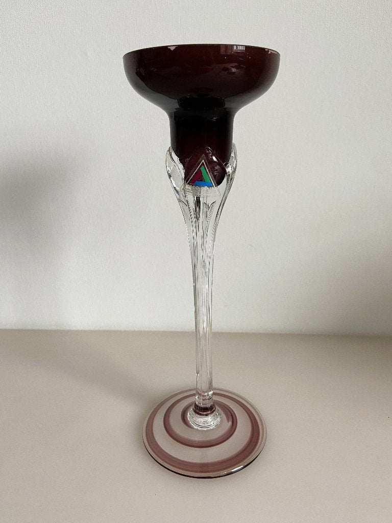 Vintage Krosno Deco Glass Kandelaar 21,5 cm met gebr.sporen, Ophalen