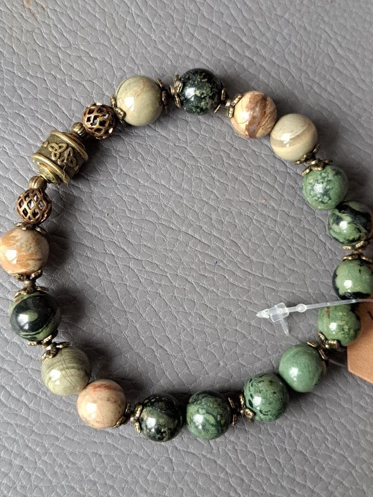 830 armband met Kambaba Jaspis & Zilverblad Jaspis 10mm, Overige kleuren, Nieuw, Ophalen of Verzenden, Elastiek