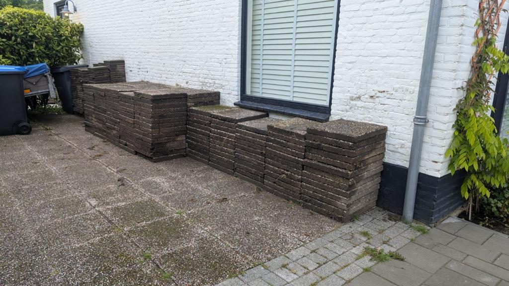 Gratis krat bier bij afhalen terrastegels 50*50cm , ~50 m²., Ophalen, Gebruikt, 10 m² of meer, Beton