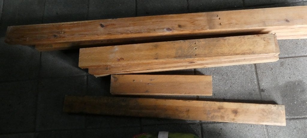 Partij Houten Balken 9,2 Cm x 4,5 Cm verschillende lengtes, Ophalen, Minder dan 25 mm, Zo goed als nieuw, Balk