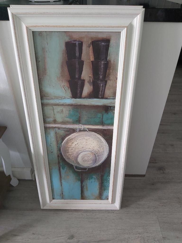 2 brocante wandpanelen/reproducties. LXB 92,5x42,5cm, Huis en Inrichting, Woonaccessoires | Wanddecoraties, Hout, Ophalen of Verzenden