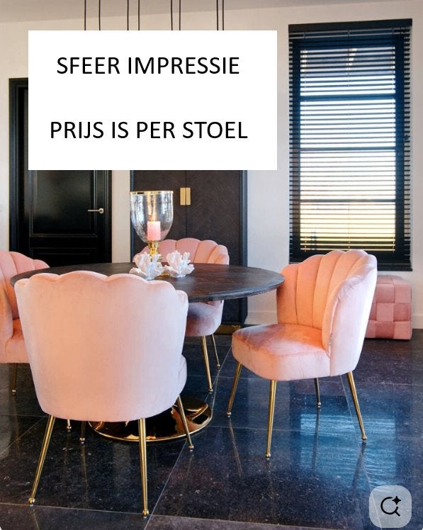 4x Velvet Roze Schelpvormige Eetstoelen, Huis en Inrichting, Ophalen, Overige kleuren, "Schelpvormige" Roze Velvet Eetstoelen