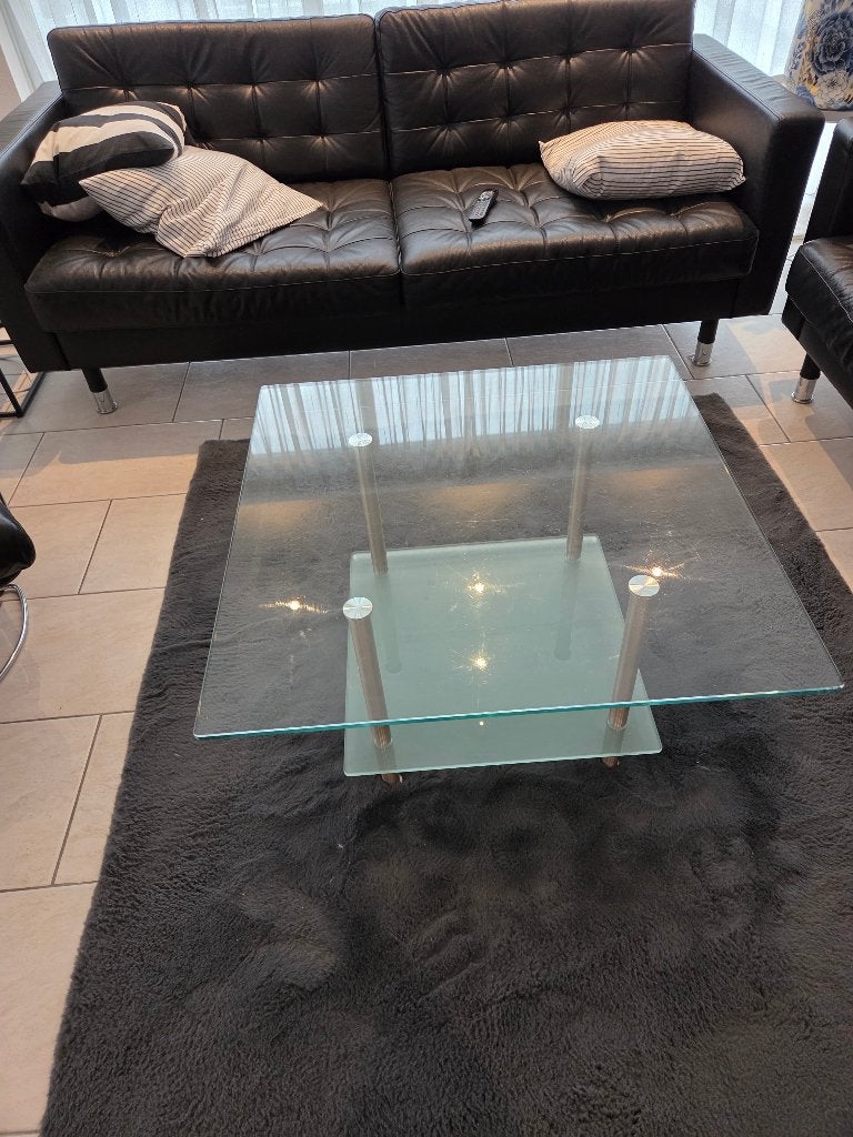 Glazen salontafel, Ophalen, Gebruikt, 50 tot 100 cm, Vierkant