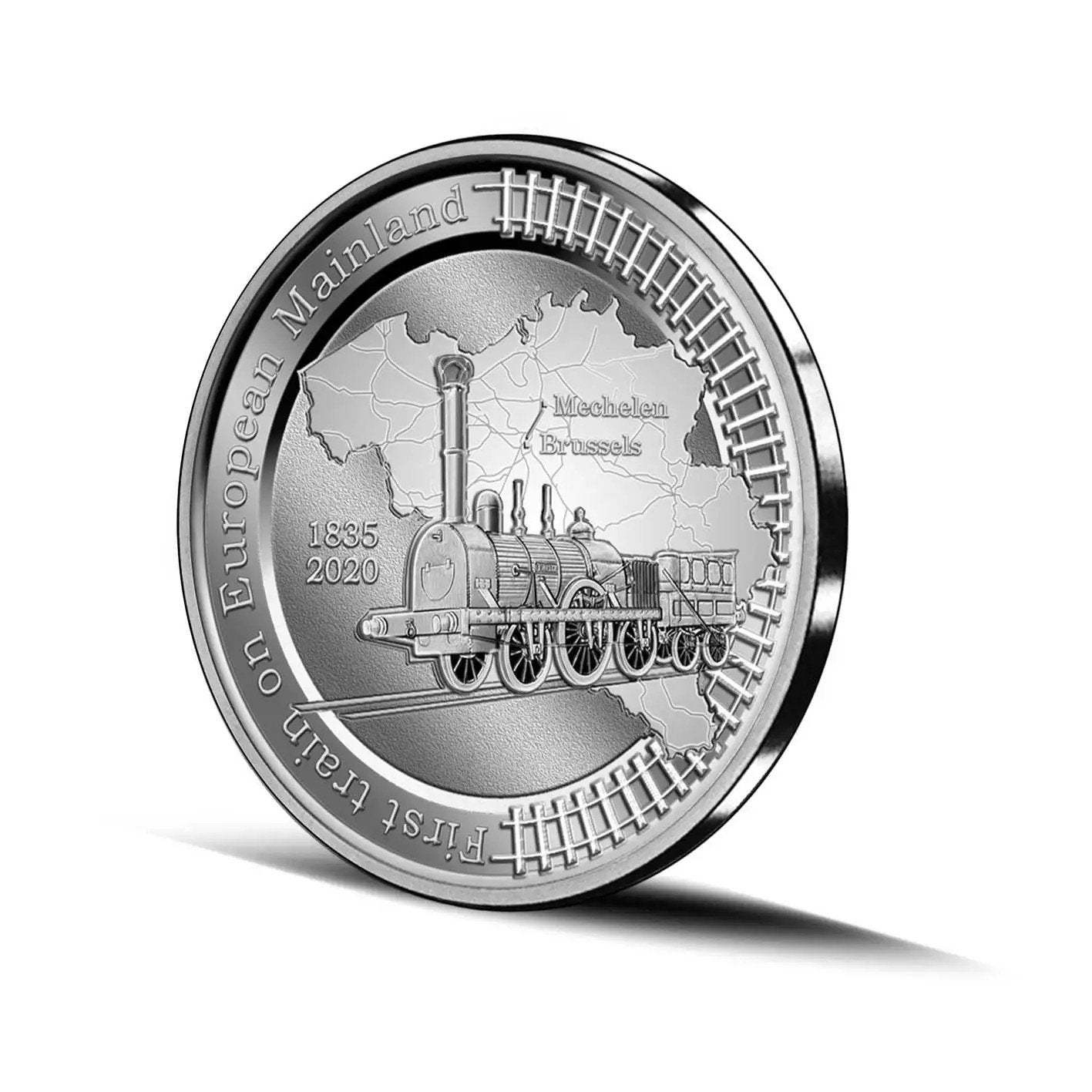 België €5 85 jaar 1ste trein op het Europese vaste land, Verzenden, België, 5 euro, Zilver
